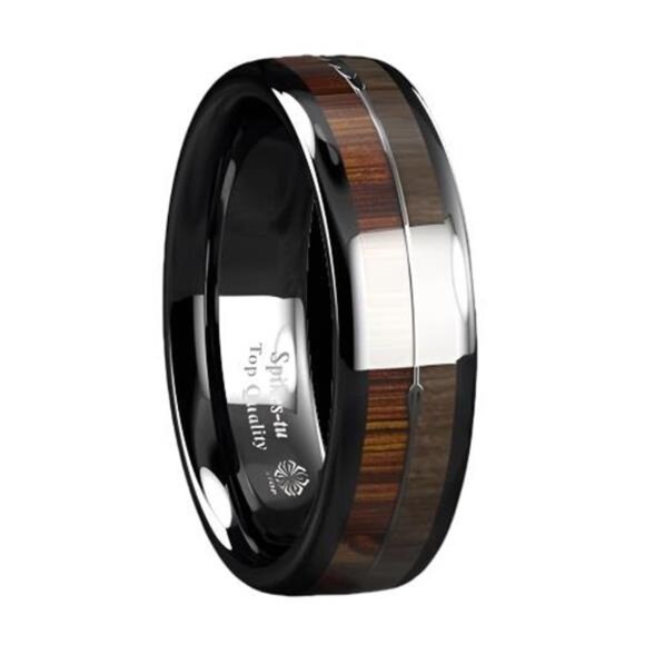 6mm Black Wood Arrow Men's Wedding Band Ring - Perfect for Weddings, Engagements - Picture 1 of 5